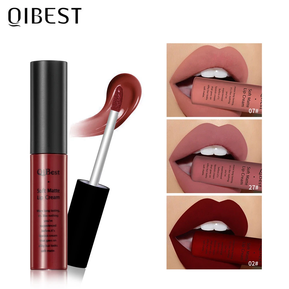 QIBEST wholesale Cosmetic Makeup waterproof liquid lipstick Long Lasting Matte lip gloss