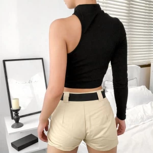 R30206Sautumn sexy plain slim one shoulder off women&#x27;s blouse shirts