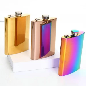 Rainbow Gradient Color Whisky  Wine Pot Golden 8Oz Grenade Female Flagon Dropship  Rose Gold Woman 304 Stainless Steel Hip Flask