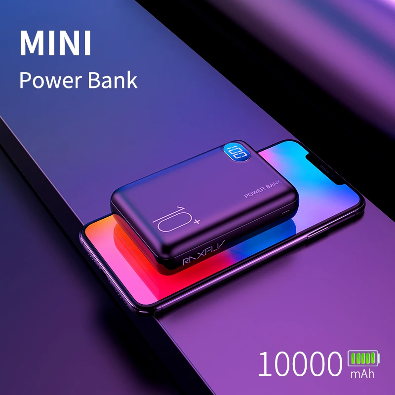 Raxfly Small Size Mobile Charger Power Bnak Portable Battery Backup Charger Mini Powerbank 10000 mah