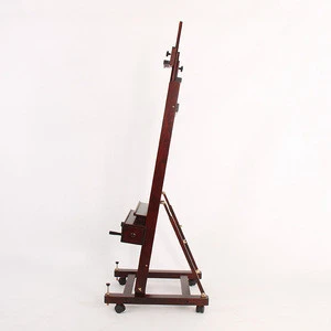 Red Crank Adjusting Studio H-frame Artist Easel Painting with Four Wheels Easel with Rocker and Drawer w15S