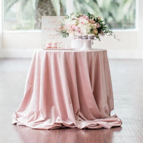Rose Gold Blush 120 Round Dusty Rose Velvet Table Cloth Wedding Tablecloth Wholesale Manufacture Flower Tablecloth