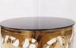 Round Small Stainless Steel Modern Furniture Golden Polishing Coffee Table End Table Corner Table with Glass Marble Top