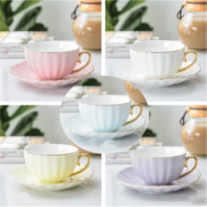 Royal floral shape western custom color high quality coffee tea bone china cup saucer