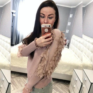 Ruffled Collar Knitted Women Sweater Spring Autumn Loose Jumper Fashion Flowers Sleeves Sweater and Pullover Femme Pull