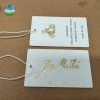 Shiny Emboss Gold Foil Logo Printing Swing Paper Tag Rectangle Plike Soft Touch FSC Hang tag Recycled Sustainable Swing Tickets