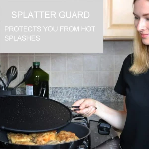 Silicone Splatter Screen for Frying Pan, Oil Splash Guard with Folding Handle, Grease Splatter Guard For Cooking, Strainer