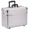 silver aluminium pilot case with rollers travel trolley hard shell briefcase