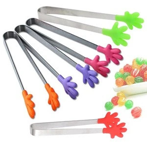 Small Palm Silicone Food Tongs Ice Candy Kitchen Stainless Steel Non-slip Mini Tongs Mini Food Serving Utensil