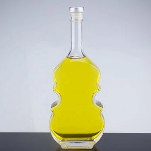 Special Design Violin Shape Bottle For Liquor 750ml Thick Bottom Luxury Clear Glass Bottle With Corks