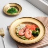 Stainless steel golden  plate western food pasta vegetable fruit salad French fry dish Korean barbecue round soup dish crayfish