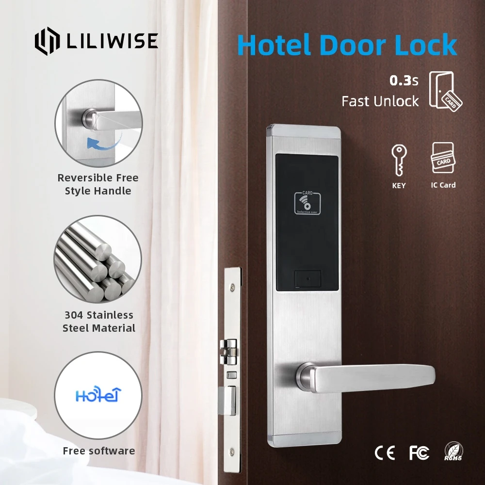 Stainless Steel Security Key Card RFID Hotel Door Lock with Free System