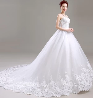 Strapless design gorgeous white bridal dress french lace wedding dress