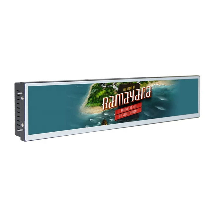 Stretched bar lcd display ultra wide taxi bus supermarket Ads Display touch screen shelf edge advertising