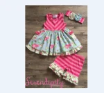 Summer girls ruffle short outfit stripes boutique baby clothes toddler girls clothing set childrens clothes set kids clothing