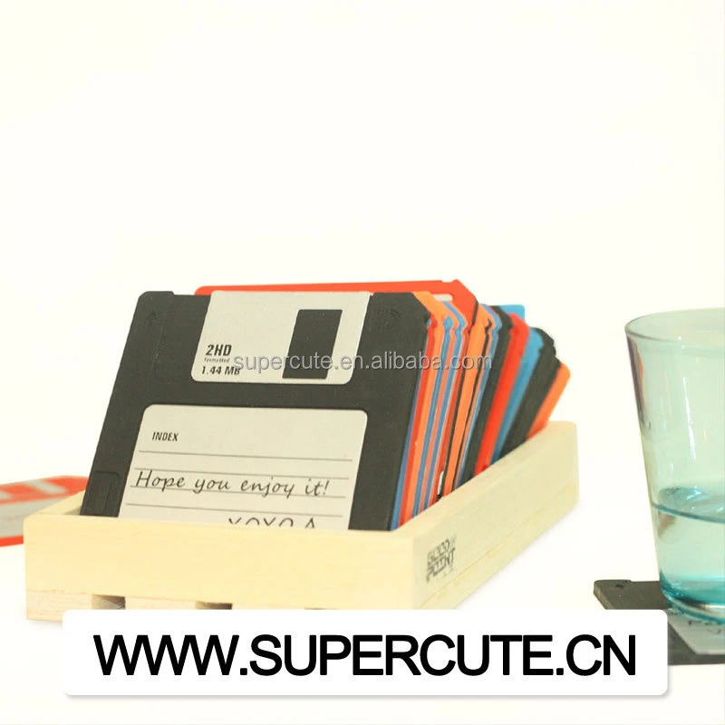 SUPERCUTE Blank Labled Silicone Drink Retro Floppy Disk Coaster, Novelty Design Non-slip floppy diskettes