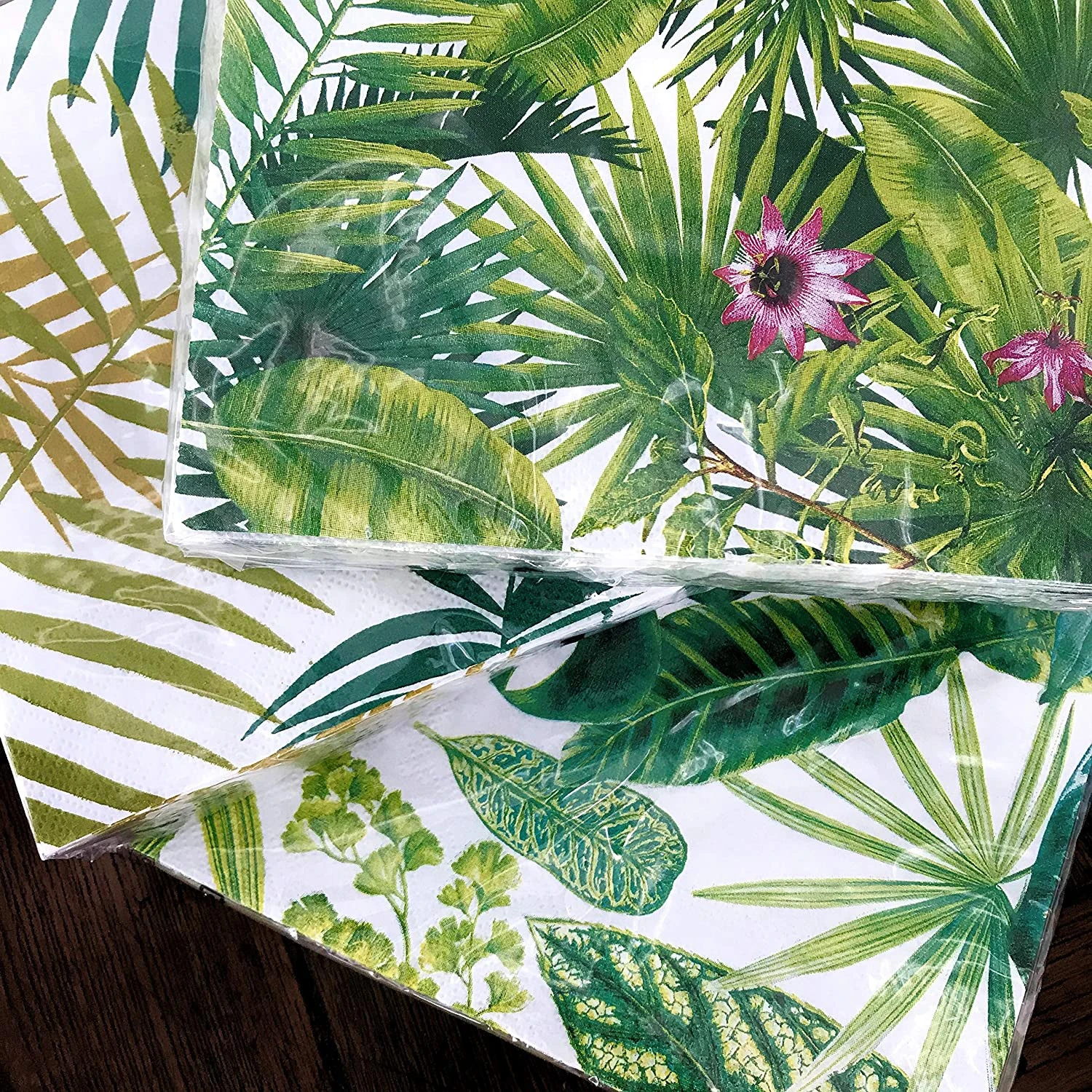 The Palm Leaf Theme Napkin Set, Restaurant Paper Napkin With Three Vibrant Patterns, Luncheon Napkin