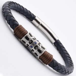 TodayS Latest Fashion Trends Cool Wristbands Leather Bracelets With Stainless Steel Tube And Brown Rope For Guys