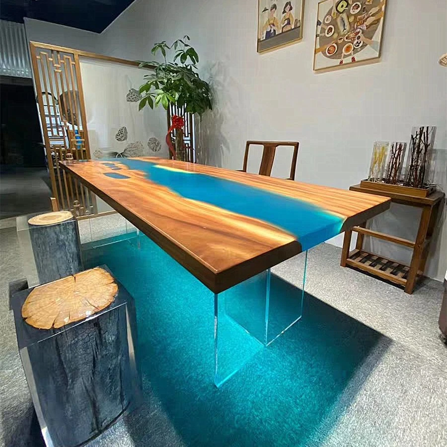 Top selling new design epoxy resin solid wood restaurant dining tables