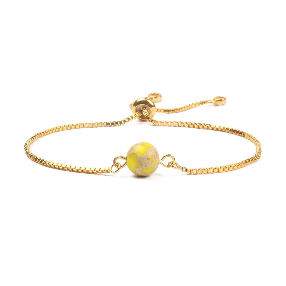 Vivid Color Semi-precious 8mm Gemstone Stainless Steel Jewelry Bracelet Women, Silver Gold Plated Chain Bracelet