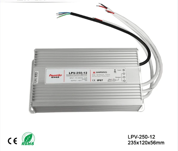 WEIKEN Waterproof IP67 High Voltage 110V 220V to 12V DC Power Supply 250w Transformer for LED Lighting