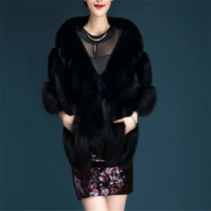 White color fashion luxury fur shawl for bride lady spring winter fox fur cape factory price