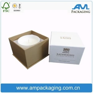 White custom cardboard candle gift box packaging with texture paper