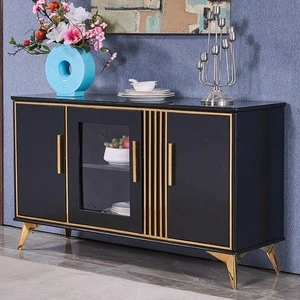White Gold MDF With Metal Sideboard Luxury Dining Room Furniture Stainless Steel Legs Storage Cabenits