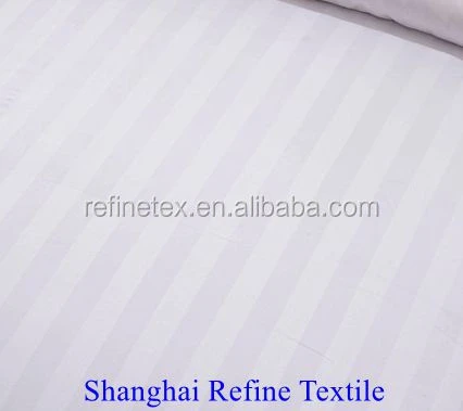 Wholesale 300T White 3cm Strip Cotton Queen Size Hotel Bed Sheet