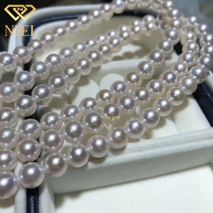 Wholesale 8-8.5mm high quality round natural seawater white akoya pearls strand  price gemstone necklace