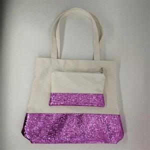 Wholesale Amazon Hot Sale Canvas Glitter Tote Bag 2PCS Sets Rose Gold Sequined Beach Handbag