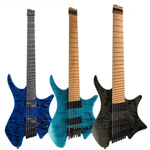 Wholesale best price high grade blue spalted maple headless 6 string 7 strings 8 strings electric guitar