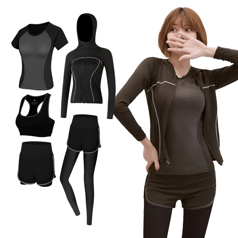 Wholesale customized womens sports suits 5 pieces of yoga sportswear sportswear girls sexy sports fitness suits