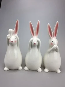 Wholesale Easter Ceramic   Funny Rabbit Figurines for Garden Decor Set of 3