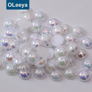 Wholesale free sample loose plastic pearls white ab half round beads half cut artificial pearls beads used clothing