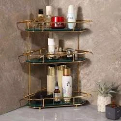 Wholesale High Quality Skin Care Products Stand Desplay Jewelery Sets 3 Layers Metal Shelf Green Marble Jewelry Stands