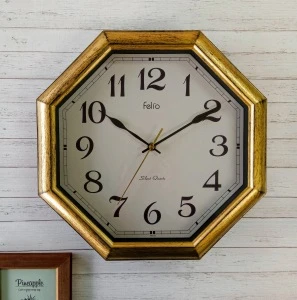 Wholesale high quality vintage octagon wall clock with gold color