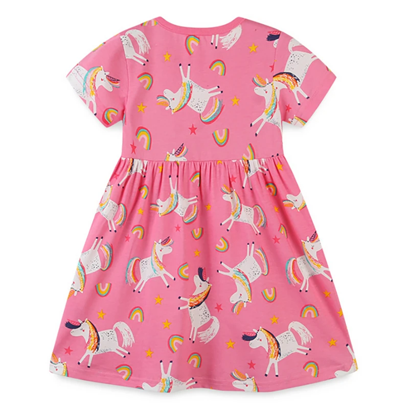 wholesale kids clothing girls dress full printing kids short sleeve cotton dress pink dress