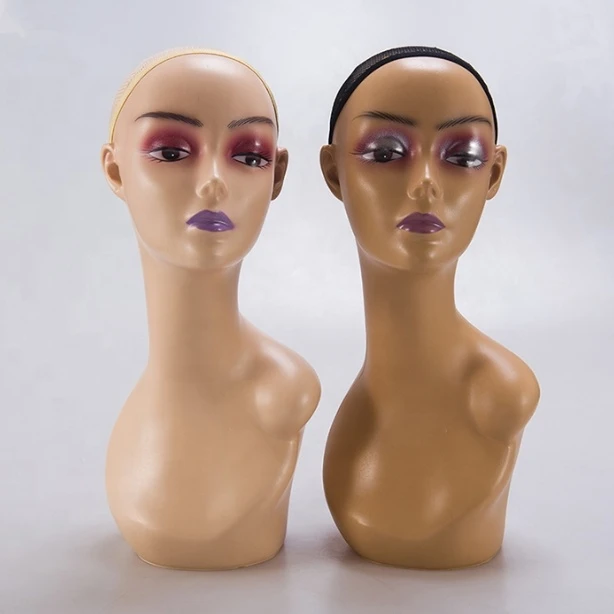 Wholesale makeup female dummy head plastic skin color mannequin head for scarf display