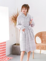 winter  night robe towelling luxury fleece cotton bathrobe in 2020,the spring for women pajamas polyester / cotton yarn dyed