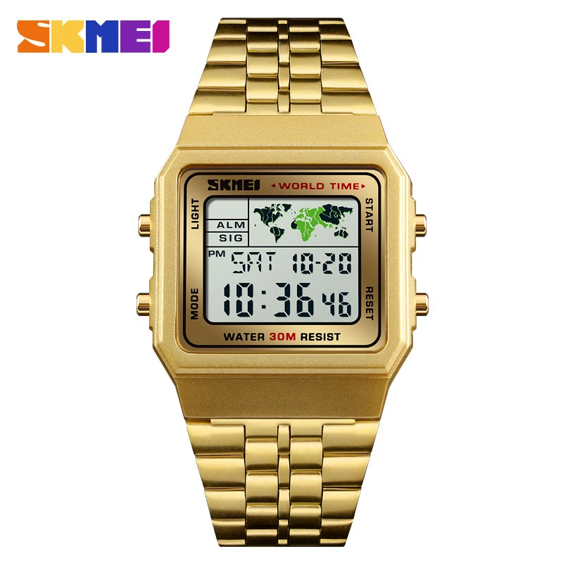 WJ-7627 SKMEI Brand Men Watches Waterproof Stainless Steel Handwatches Vogue Digital Wrist Watches