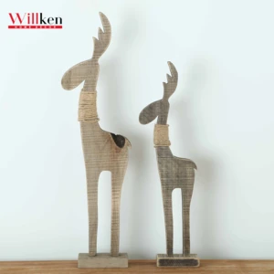 Wood carving crafts standing deer statue for sale