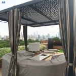 Wood look automatic gazebo retractable section electric louvered roof with aluminium pergola systems