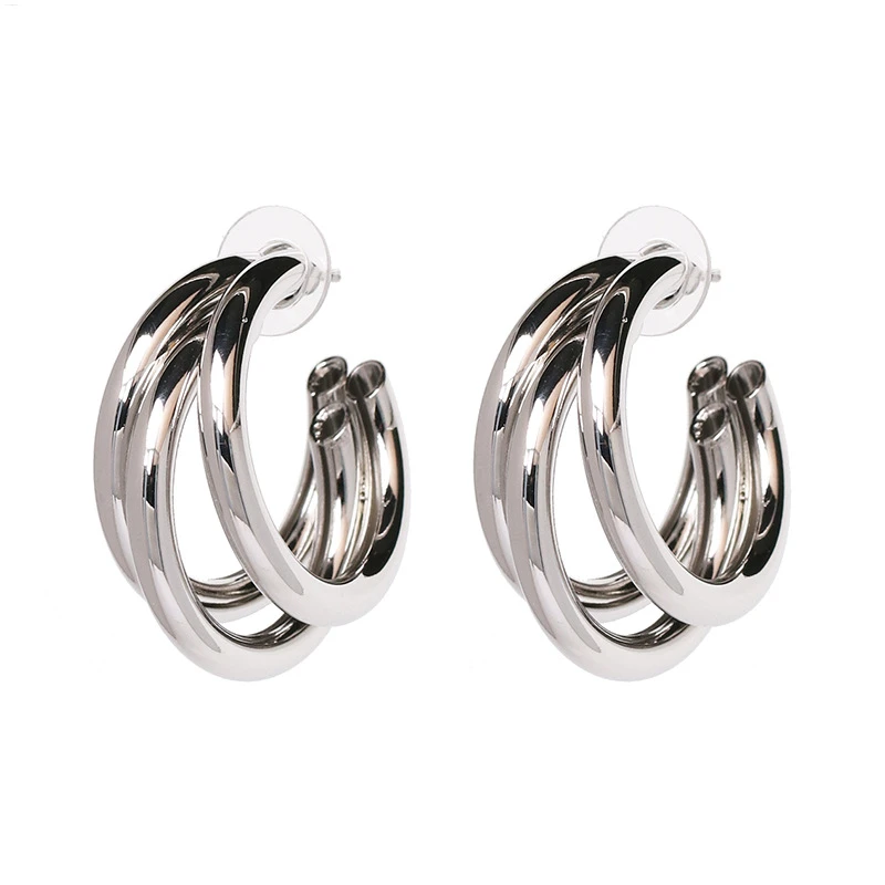YD Jewelry Fashion 2021 Three Layered C Shaped Gold Plated Hoop Earrings New Design European Fashion Geometric Earring