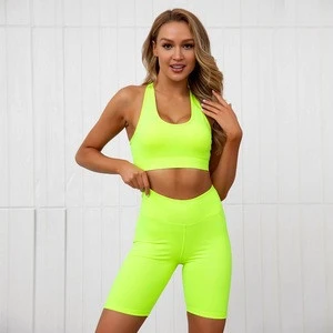 Yellow Private Label Workout Clothes High Waisted Spandex Gym Leggings Fitness Wear Activewear Tracksuits Yoga Bra Pants Suit Se
