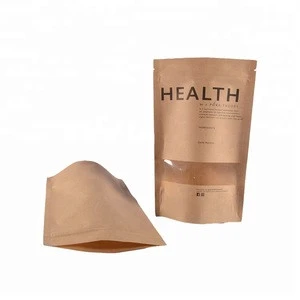Ziplock Brown Kraft Paper Bags For Salt Or Sugar Packing Pouch With Window/Sea salt condiment/kraft paper food ziplock bags