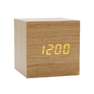 ZOGIFT high quality and low price Retro Cube Wooden Clock Temperature voice Control Digital LED Alarm clock Desk