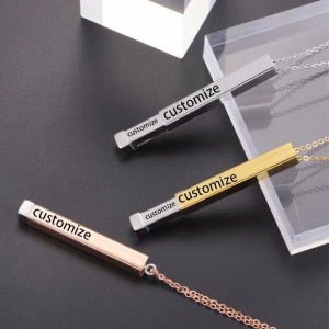 New women's stereoscopic rod double clavicle chain necklace can be engraved
