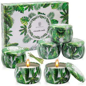 Wholesale 6 Pack Citronella Scented Candles in Green Tin Natural Soy Wax Mosquito Repellent Candles