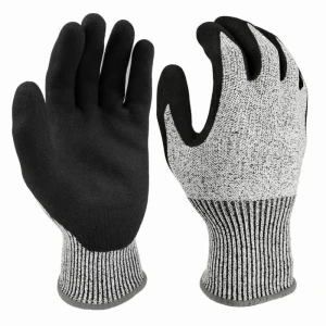 Anti Cut Level 5 Dyneema/HPPE Liner Nitrile Sandy Coated Cut Resistant Gloves with EN388 4544D